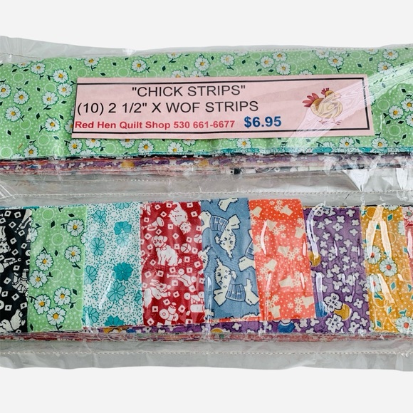 None Other - Chick Strips 2.5" WOF Quilt Fabric Strips 10 Multi Floral & Novelty Prints 2 Pk